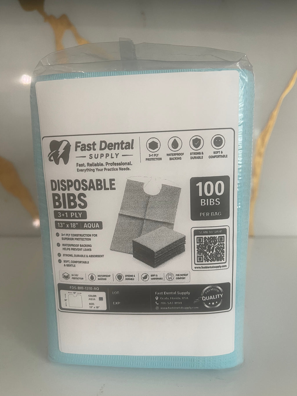 3 Layered Patient Bibs 13"x18" Case of 400 (4 Packs x 100 Bibs))