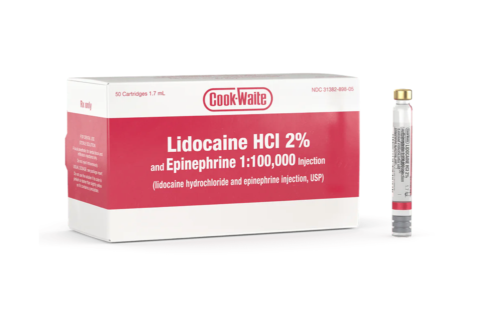 Dental Local Anesthetic – Lidocaine HCl 2% w/ Epinephrine 1:100,000 (1.7 mL Cartridges, 50/Box)